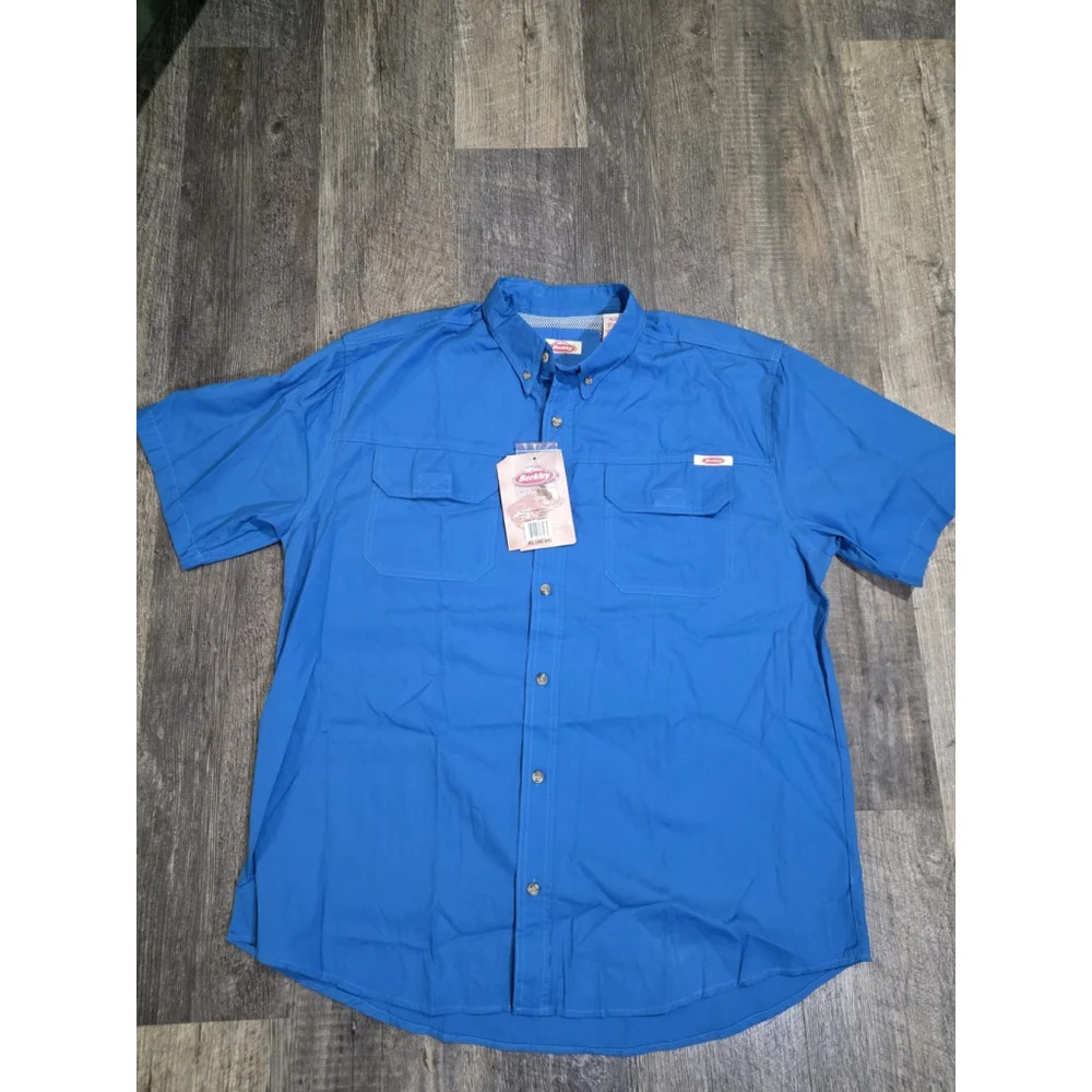 Mens Fishing Shirt Sz XL Berkley Blue Polyester Button Down Vented NWT - Picture 1 of 7